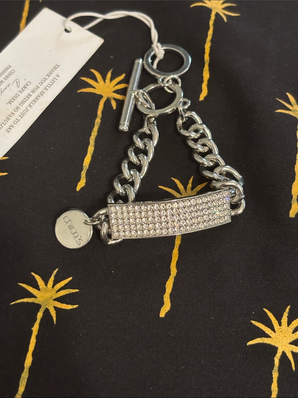 Chicos Silver Crystal Pavé Chain Bracelet with Toggle